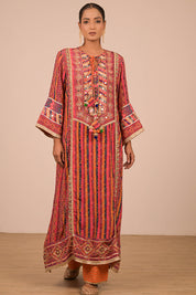 Orange Embroidered A Line Suit with Dupatta And Bag