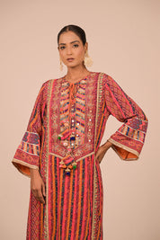 Orange Embroidered A Line Suit with Dupatta And Bag