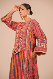 Orange Embroidered A Line Suit with Dupatta And Bag