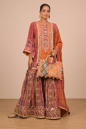 Orange Sharara Suit With Bag
