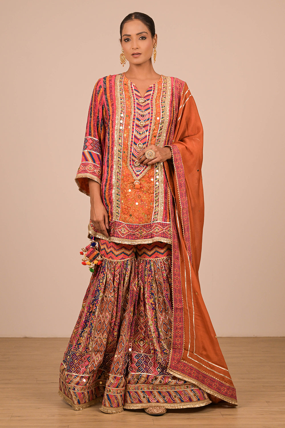 Orange Sharara Suit With Bag