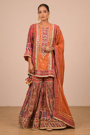 Orange Sharara Suit With Bag