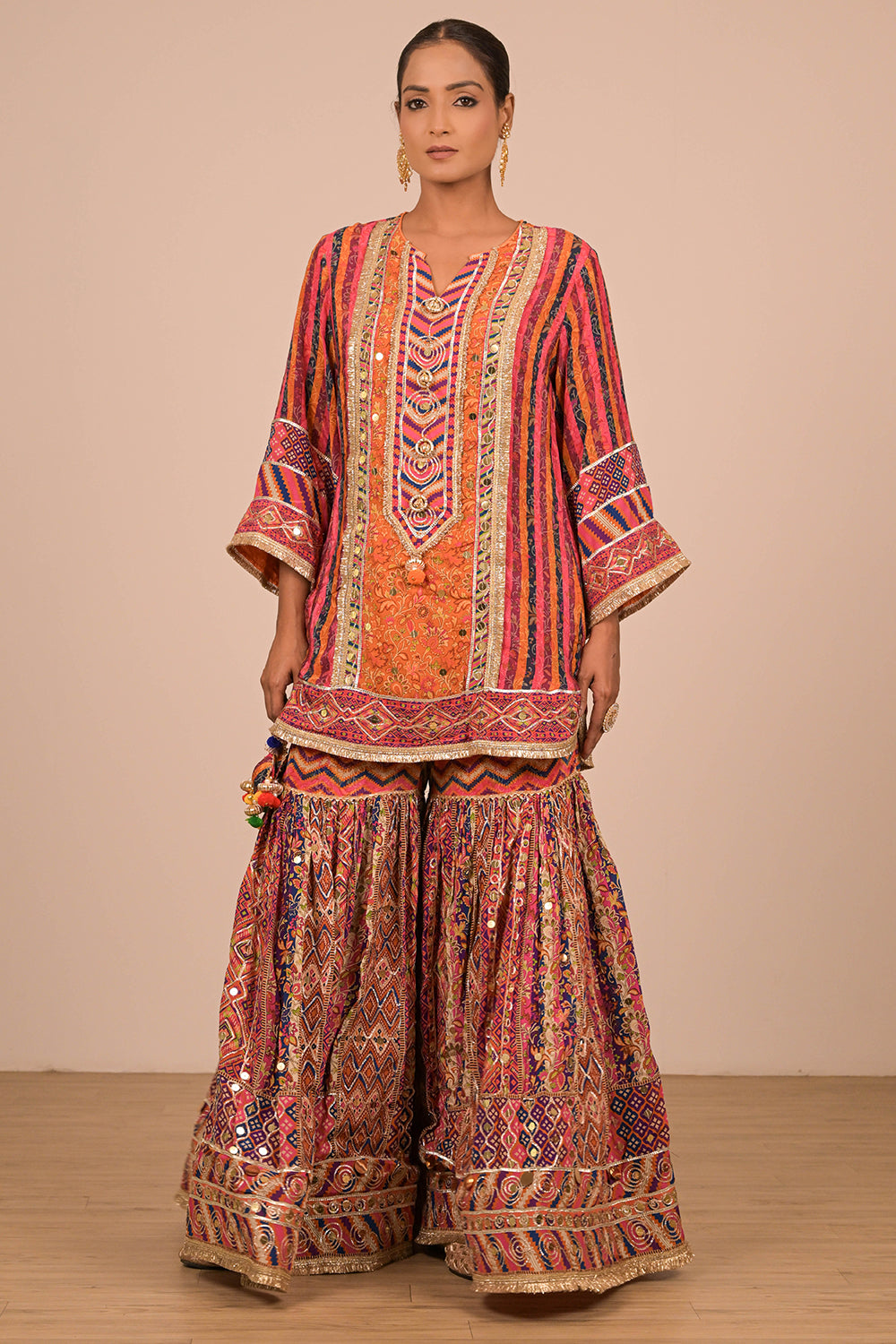 Orange Sharara Suit With Bag