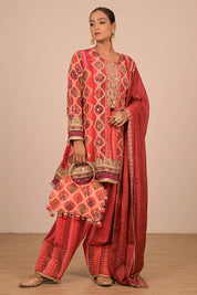 Persian Red Suit Set With Farsi Salwar And Bag