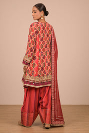 Persian Red Suit Set With Farsi Salwar And Bag