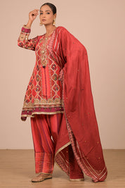 Persian Red Suit Set With Farsi Salwar And Bag
