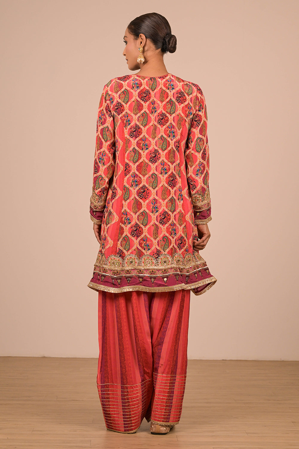 Persian Red Suit Set With Farsi Salwar And Bag