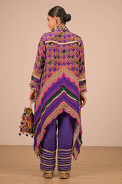 Purple Asymmetric Kurta Set With Bag