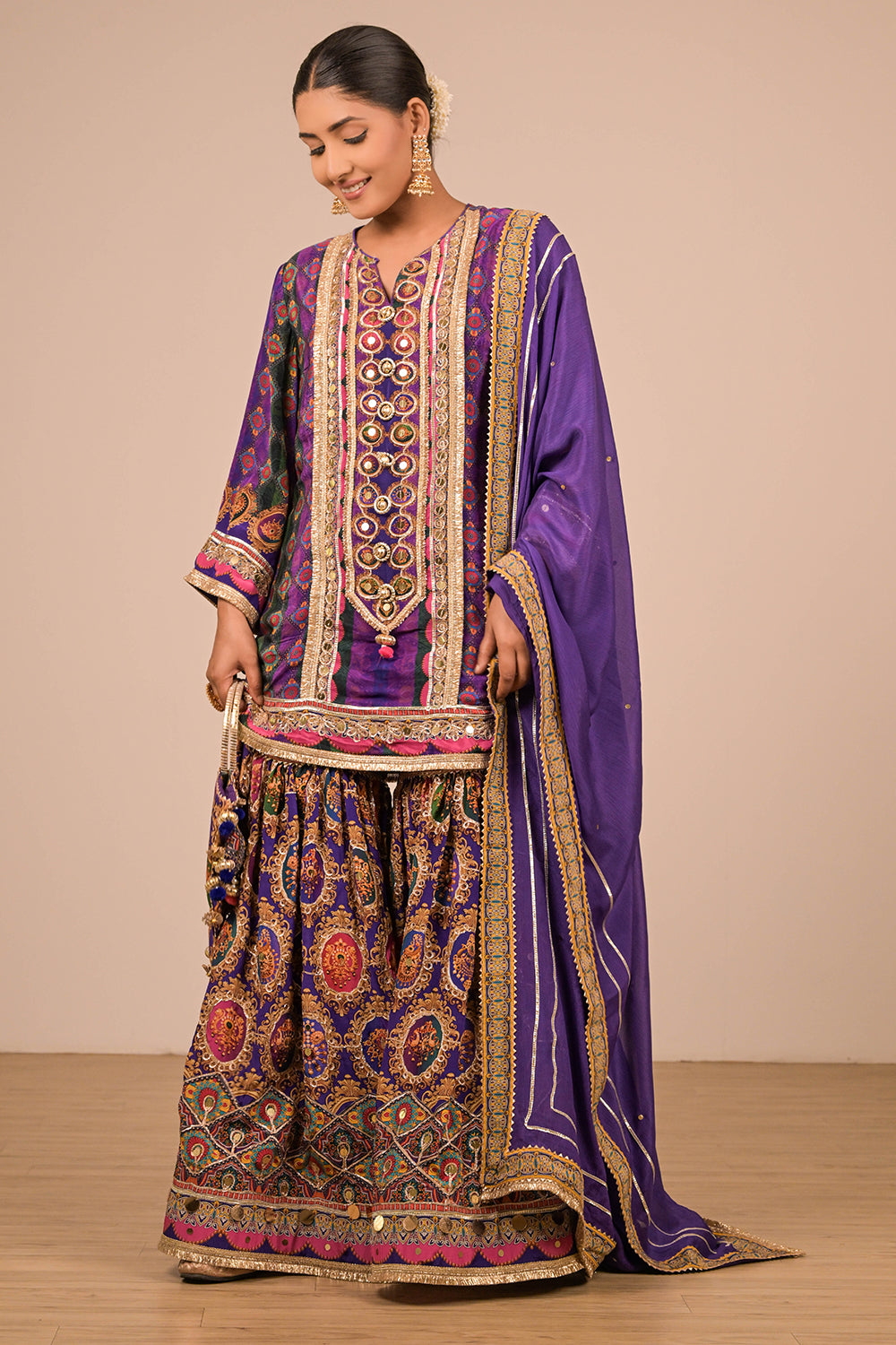 Purple Sharara Set With Bag