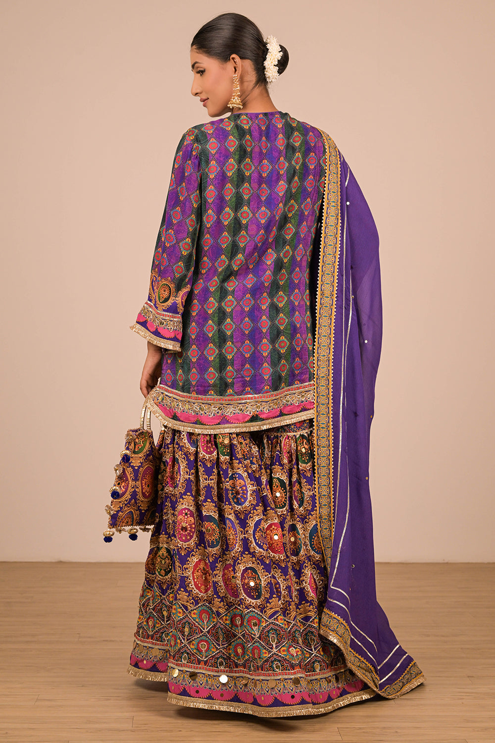 Purple Sharara Set With Bag