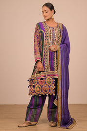 Purple Suit Set with Farsi Salwar And Bag