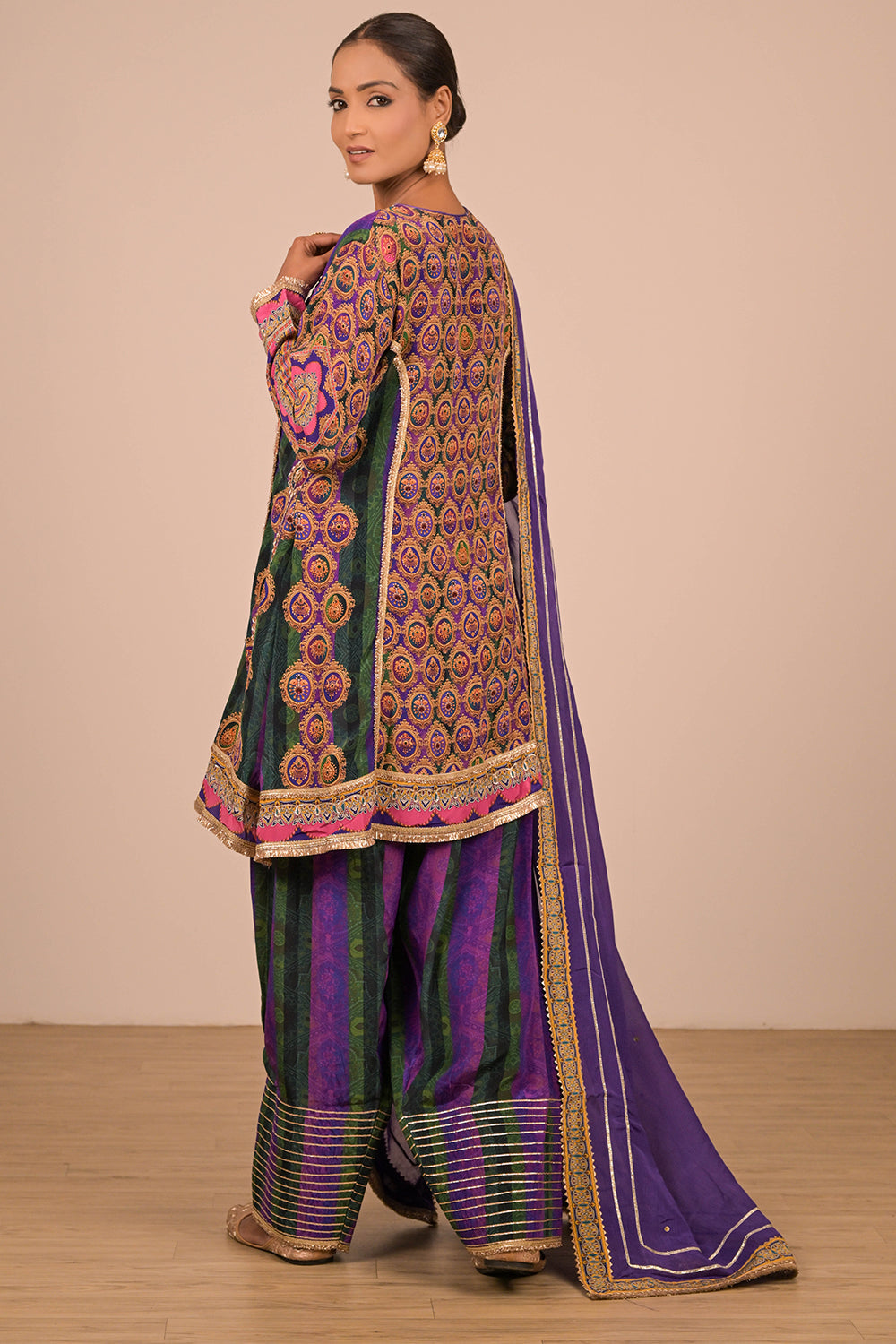 Purple Suit Set with Farsi Salwar And Bag