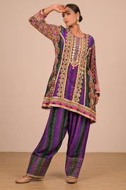 Purple Suit Set with Farsi Salwar And Bag