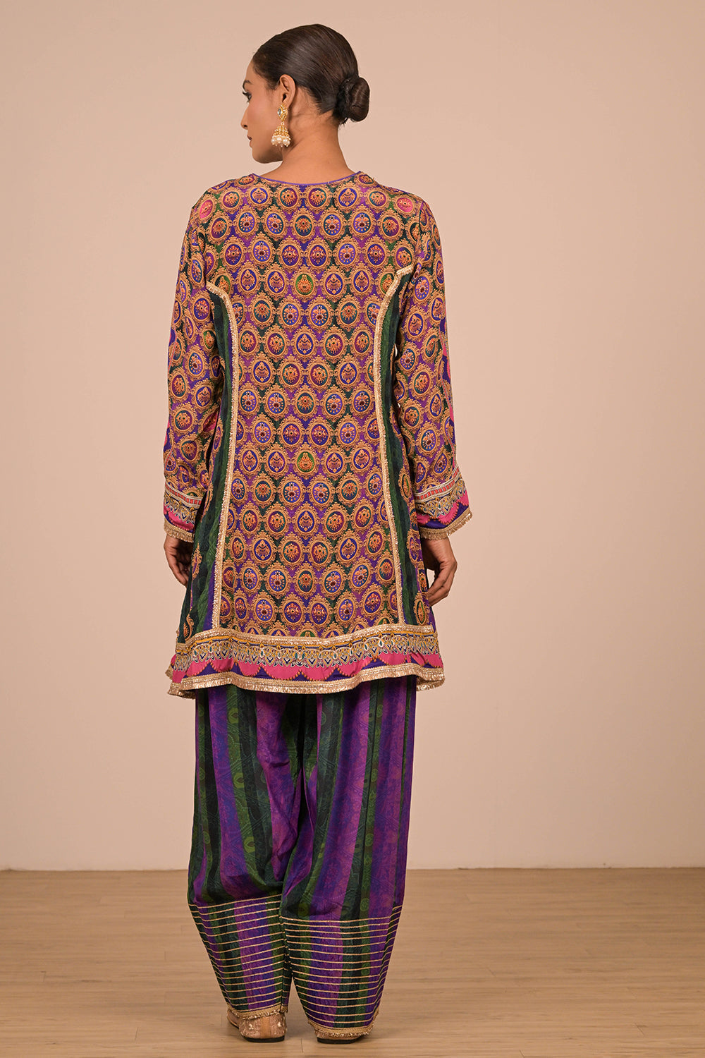 Purple Suit Set with Farsi Salwar And Bag