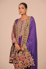 Purple Suit Set with Farsi Salwar And Bag