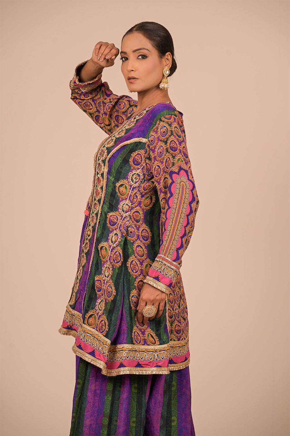 Purple Suit Set with Farsi Salwar And Bag