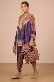 Purple Crepe Suit With Tulip Pant And Bag