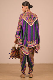 Purple Crepe Suit With Tulip Pant And Bag