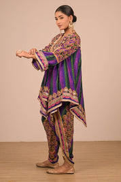Purple Crepe Suit With Tulip Pant And Bag