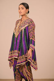 Purple Crepe Suit With Tulip Pant And Bag