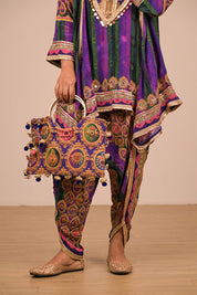 Purple Crepe Suit With Tulip Pant And Bag