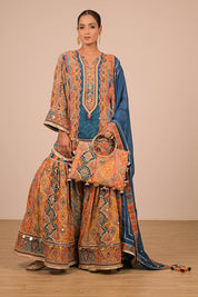 Sapphire Blue Sharara Set With Bag
