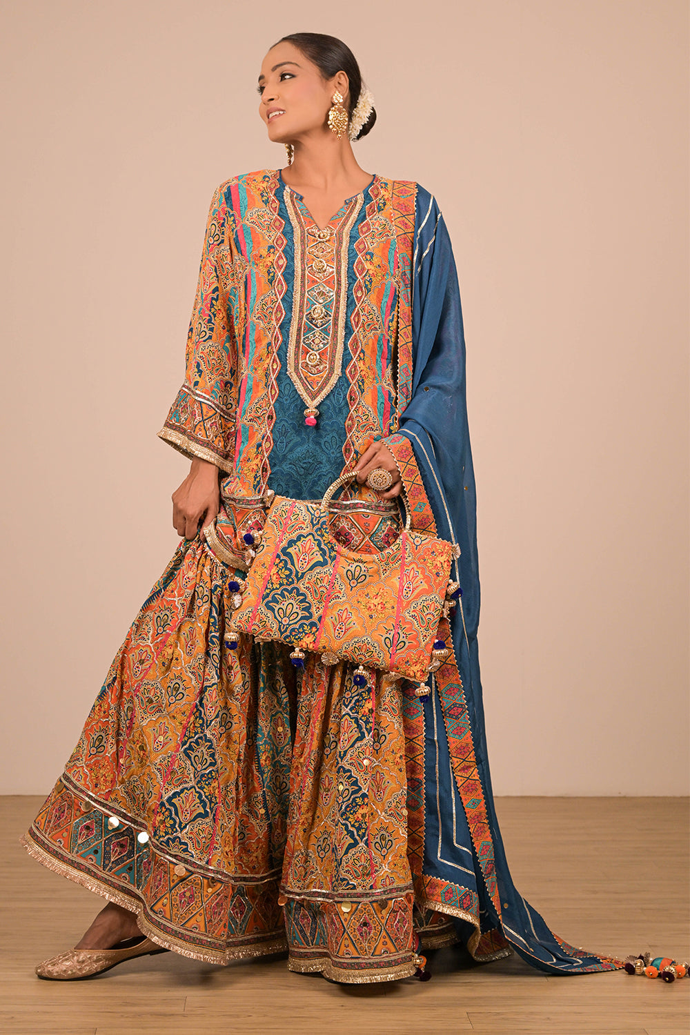 Sapphire Blue Sharara Set With Bag