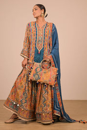 Sapphire Blue Sharara Set With Bag