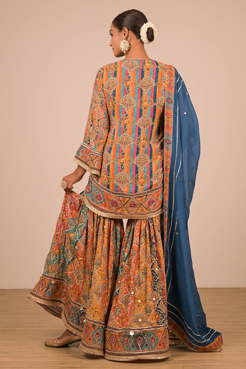 Sapphire Blue Sharara Set With Bag