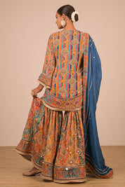 Sapphire Blue Sharara Set With Bag