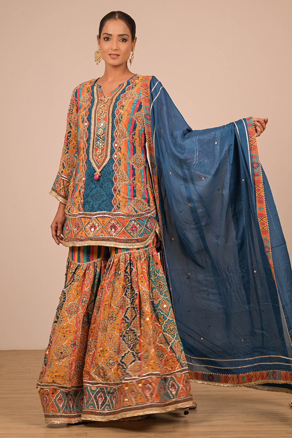 Sapphire Blue Sharara Set With Bag