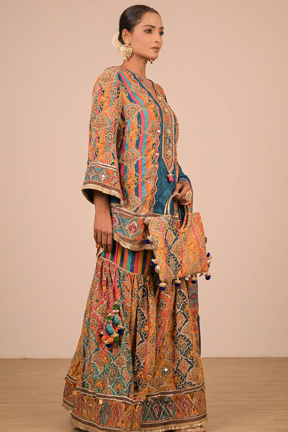 Sapphire Blue Sharara Set With Bag
