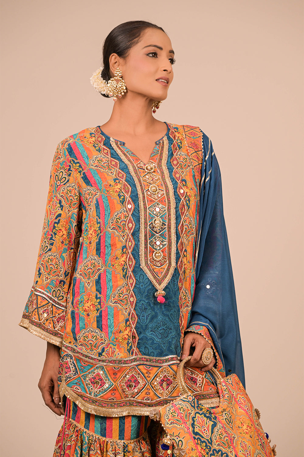 Sapphire Blue Sharara Set With Bag