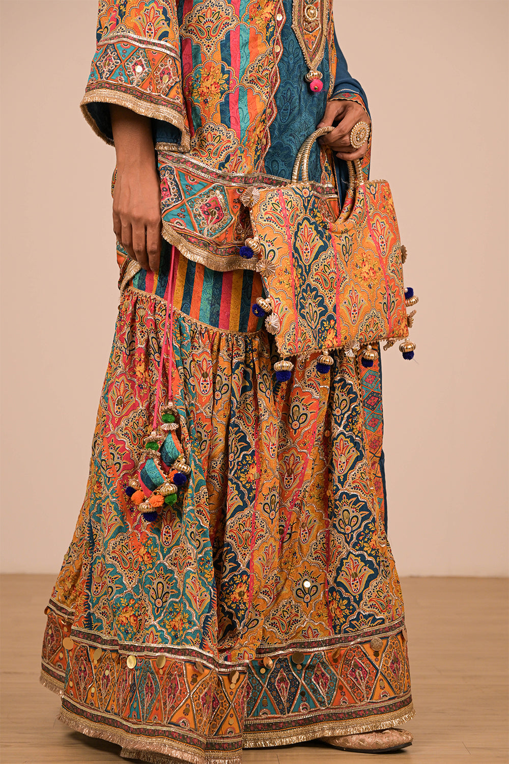 Sapphire Blue Sharara Set With Bag