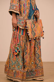 Sapphire Blue Sharara Set With Bag