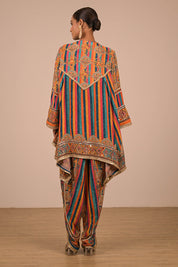 Multicolour Crepe Suit With Tulip Pant And Bag