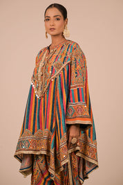 Multicolour Crepe Suit With Tulip Pant And Bag