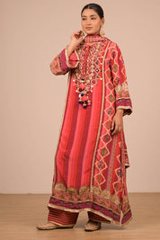 Vibrant Persian Red A Line Suit With Dupatta And Bag