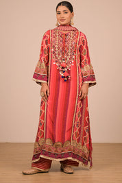 Vibrant Persian Red A Line Suit With Dupatta And Bag