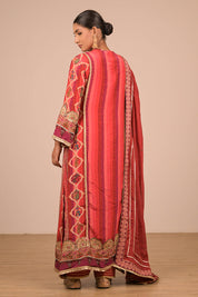 Vibrant Persian Red A Line Suit With Dupatta And Bag