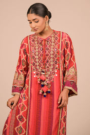Vibrant Persian Red A Line Suit With Dupatta And Bag