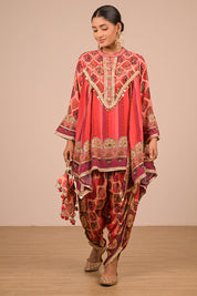 Vibrant Persian Red Suit Set with Tulip Pants And Potli Bag