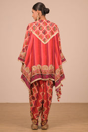 Vibrant Persian Red Suit Set with Tulip Pants And Potli Bag