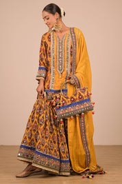 Yellow Crepe Sharara Set With Bag