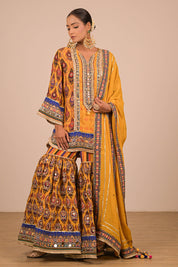 Yellow Crepe Sharara Set With Bag