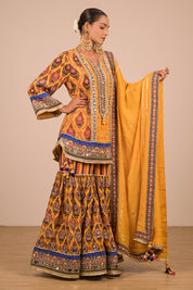 Yellow Crepe Sharara Set With Bag
