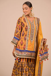 Yellow Crepe Sharara Set With Bag