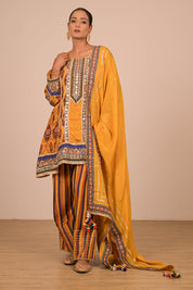 Yellow Suit Set with Farsi Salwar And Bag