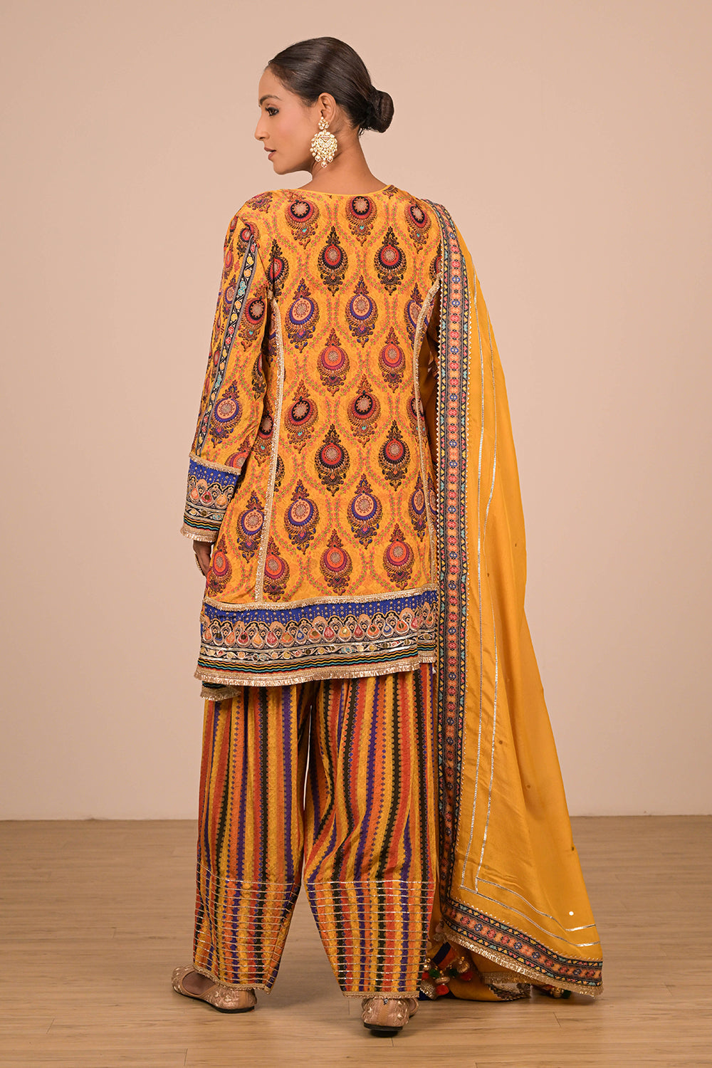 Yellow Suit Set with Farsi Salwar And Bag