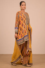 Yellow Suit Set with Farsi Salwar And Bag
